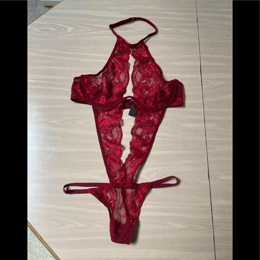 La SENZA Red Lace Halter Teddy Bodysuit